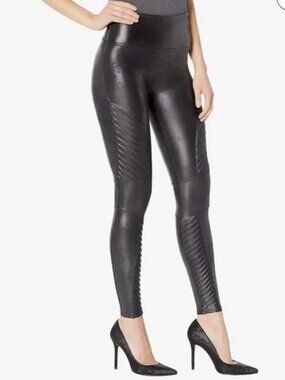 Spanx Women's Faux Leather Black Moto Leggings, X Small EPC
